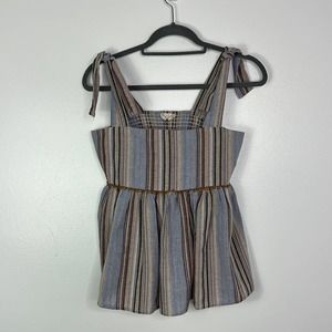 ALTAR'D STATE 100% Cotton Striped Tie Strap Sleeveless Top Blue Brown Womens S